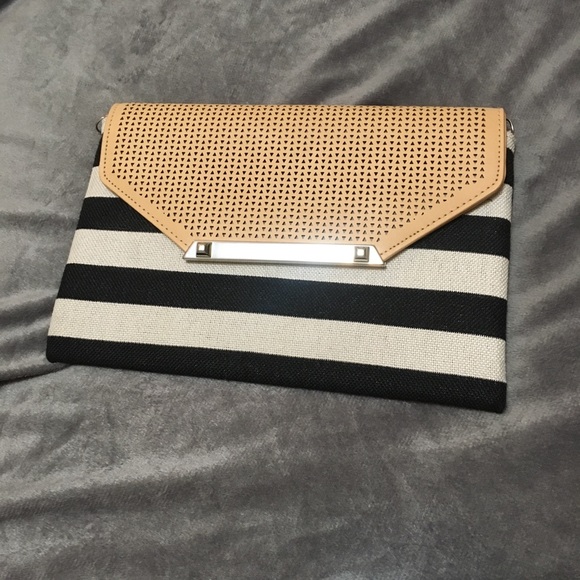 Stella & Dot Handbags - Tan & Black and White Striped Clutch